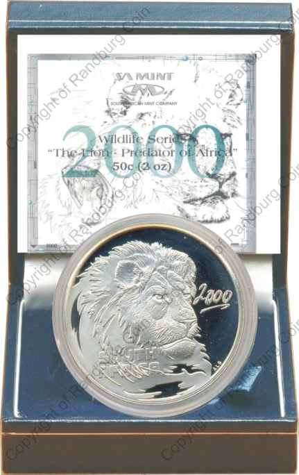 *#* 2000 Silver Wildlife Lion 50 cent 2oz Mintage 764*#*