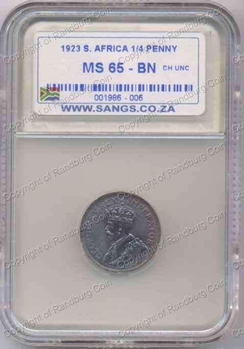 *#* 1923 QUARTER PENNY SANGS SLABBED MS 65 BN *#*