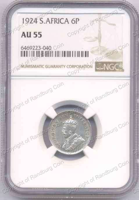 *#* 1924 SILVER SIXPENCE NGC GRADED AU 55 *#*