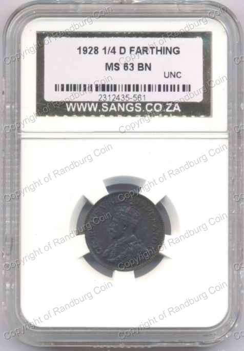 *#* 1928 QUARTER PENNY SANGS SLABBED MS 63 BN *#*