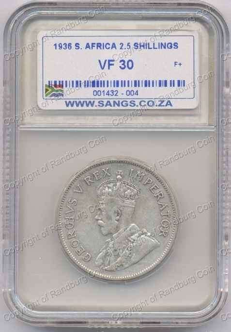 *#* 1936 SILVER 2.5 SHILLING SANGS SLABBED VF 30 *#*
