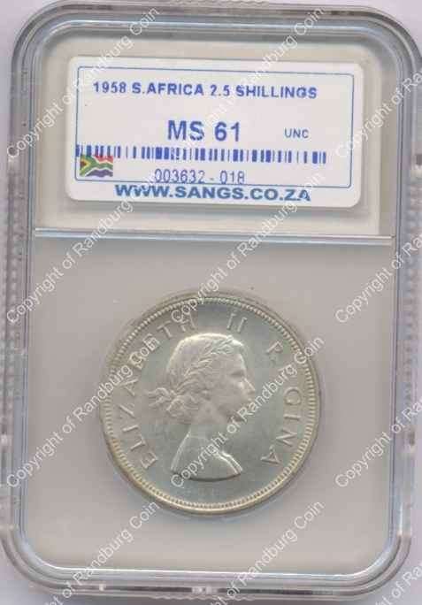 *#* 1958 SILVER HALF CROWN SANGS SLABBED MS 61 *#*
