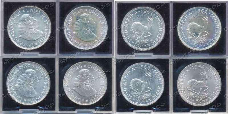 *#* 1961 to 1964 South Africa 1st Decimal Crown set (4 coins) in perspex holders *#*