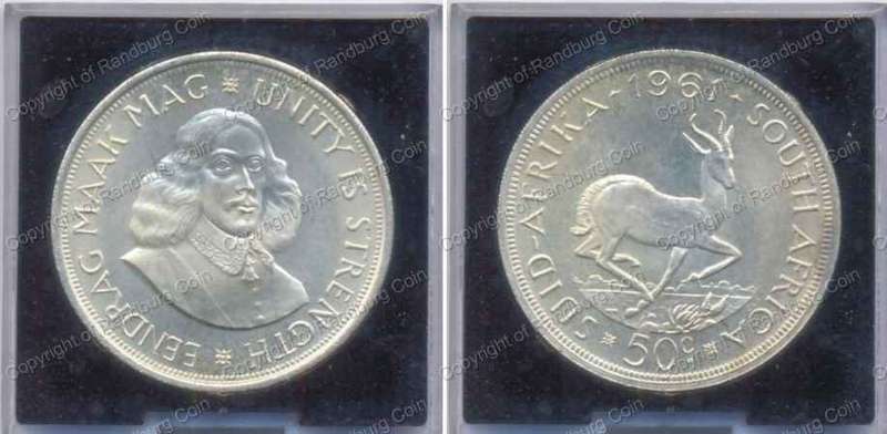 *#* 1961 South African Silver 50 Cents in perspex holder *#*