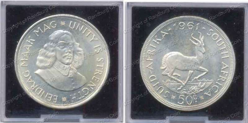 *#* 1961 South African Silver 50 Cents in perspex holder *#*