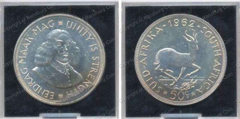 *#* 1962 South African Silver 50 Cents in perspex holder *#*
