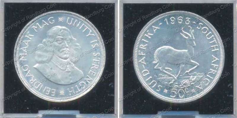 *#* 1963 South African Silver 50 Cents in perspex holder *#*