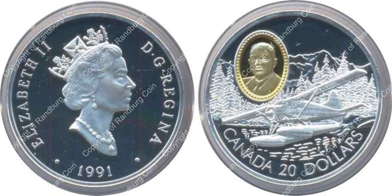 *#* Canada 1991 - Proof Silver 20 Dollars - 50 Years of Flight - the de Havilland Beaver *#*