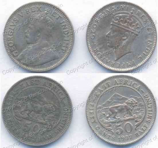 *#* East Africa 1922 and 1937 Silver 50 Cents/Half Shilling Coins *#*