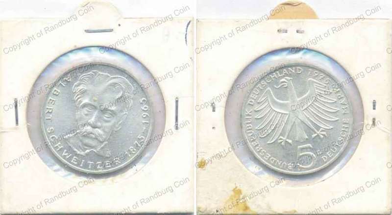 Germany Federal Republic 1975G Silver 5 Mark - Albert Schweitzer
