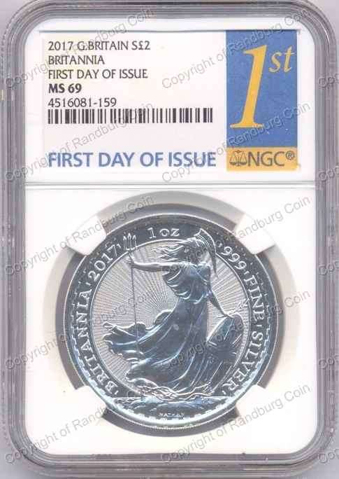 *#* Great Britain 2017 - Silver 1 oz - 2 Pounds Coin -  Britannia - NGC MS69-1st Day Issue #*