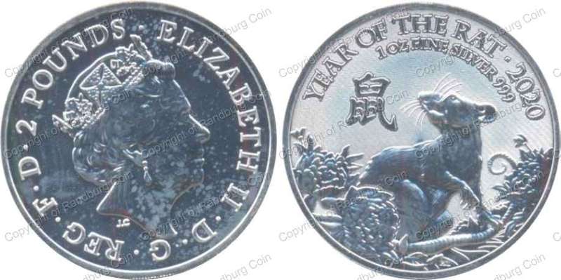 *#* Great Britain 2020 Pure Silver 1oz - 2 Pounds - Year of the Rat *#*