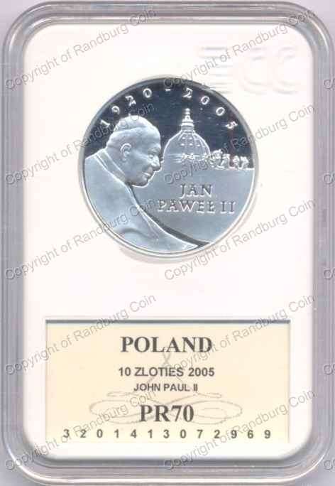 *#* Poland 2005 Silver (Stg - 14.145gr) 10 Zlotych _ Pope - Gnc/EEC Graded PF 70 *#*