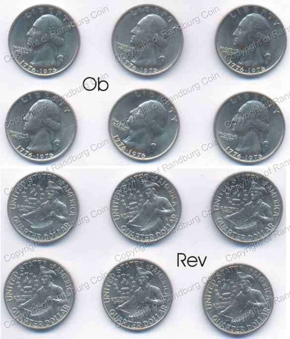 USA 1976 Washington Bi-Centennial 6 x Quarter Dollar Coins