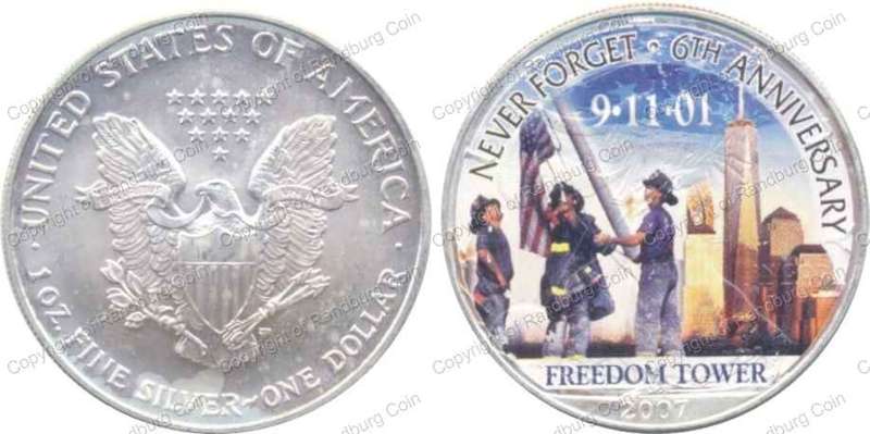 *#* USA 2007 - Freedom Tower - Never Forget 6th Anniversary Uncirculated Silver Dollar *#*