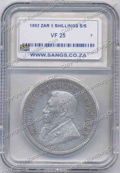 *#* 1892 FIVE SHILLING SINGLE SHAFT SANGS SLABBED VF 25 *#*