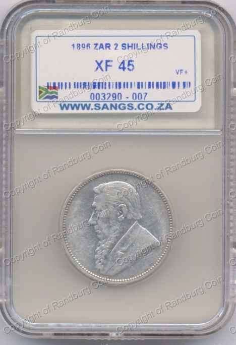 *#* 1896 SILVER TWO SHILLING SANGS SLABBED XF 45  *#*