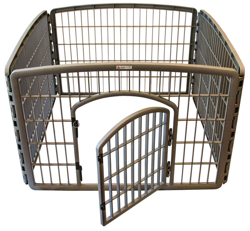 Grey pet playpen with gate