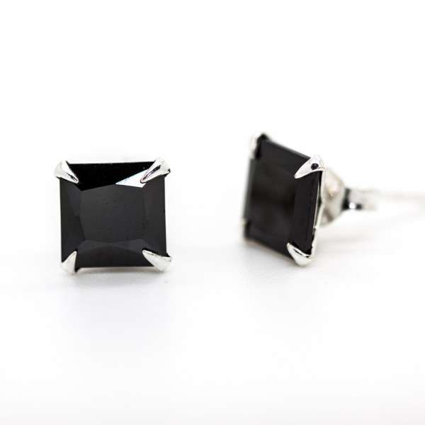 Sterling Silver Black Cubic Zirconia Princess Studs