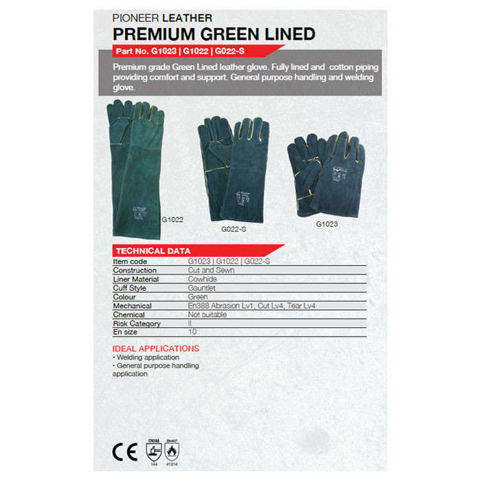 2.5" Green Lined Wrist Length Welding Gloves - OSFM