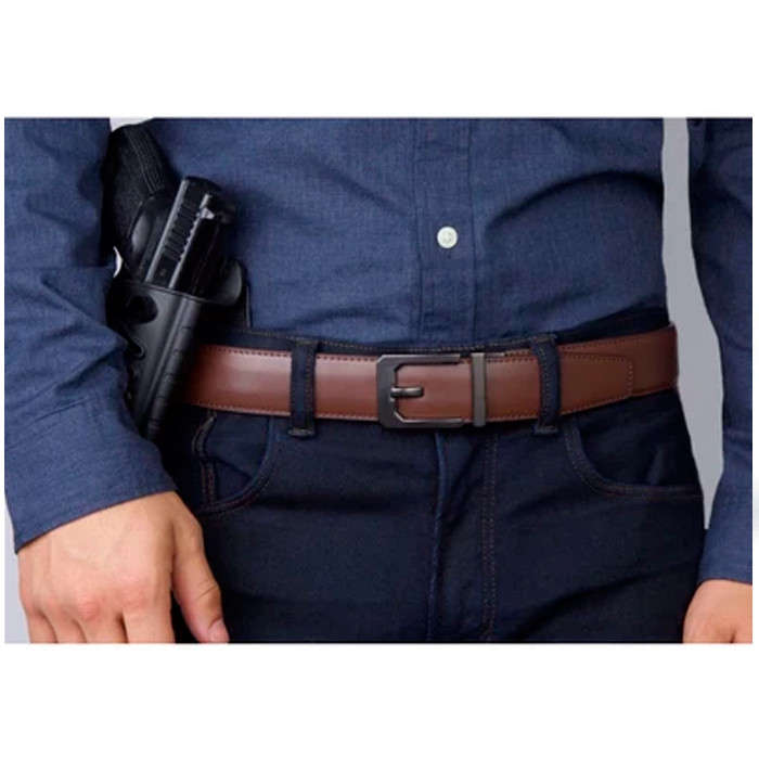 Kore Classic Reinforced Leather Ratcheting Gun Belt with X3 Buckle - Brown - 24" - 44"