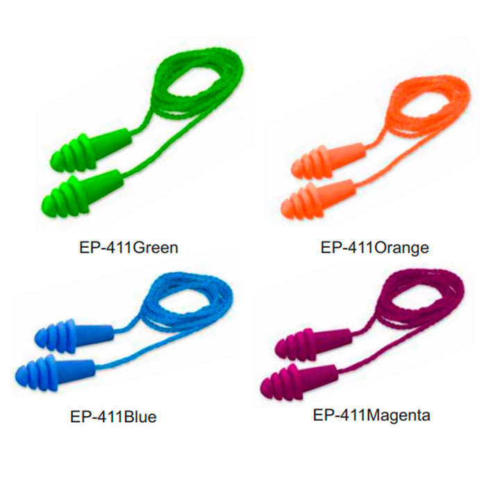 Elvex Quattro Reusable Corded Ear Plugs, SNR 32 - Magenta
