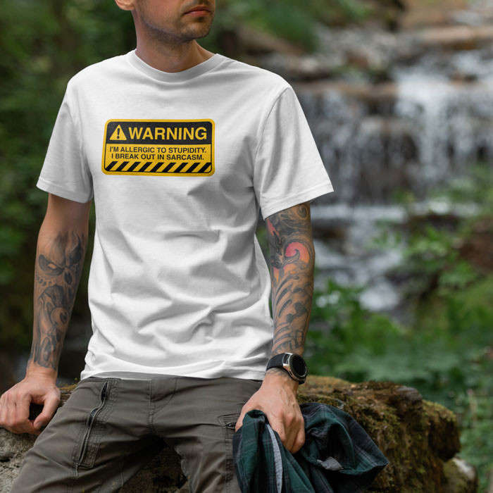 TON "Stupidity Warning" Unisex Premium T-Shirt - White 4XL