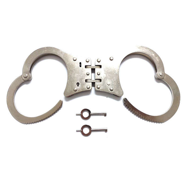 Nickel Double Locking Hinged Handcuffs with 2 Keys