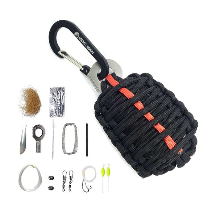 DZI  Paracord Grenade with Survival Kit and Carabiner - Various Orange