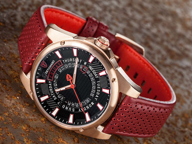 DETOMASO Men's Business Punk Rose Gold/Maroon Leather Watch BRAND NEW IN BOX