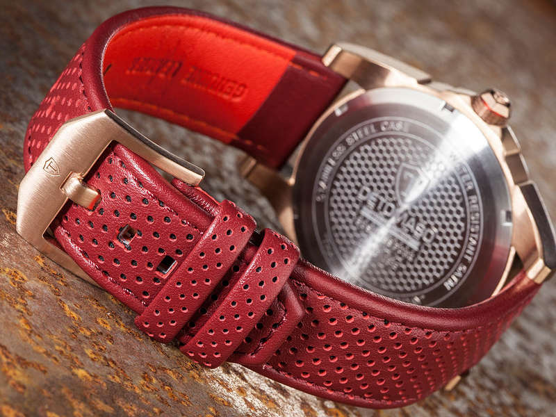 DETOMASO Men's Business Punk Rose Gold/Maroon Leather Watch BRAND NEW IN BOX