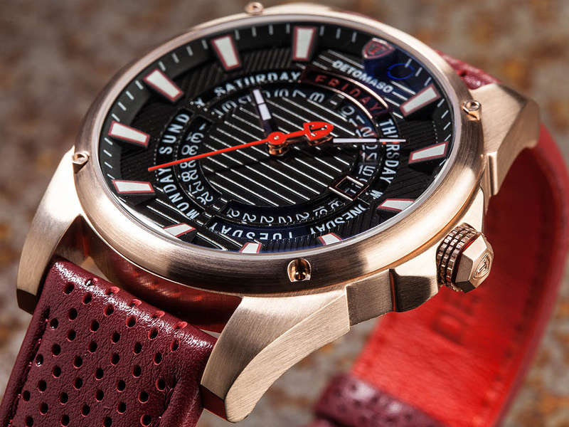 DETOMASO Men's Business Punk Rose Gold/Maroon Leather Watch BRAND NEW IN BOX
