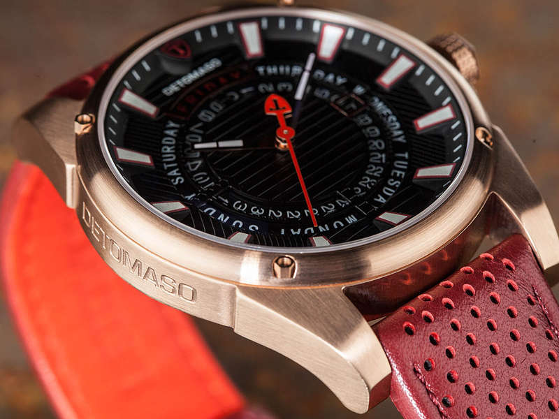 DETOMASO Men's Business Punk Rose Gold/Maroon Leather Watch BRAND NEW IN BOX