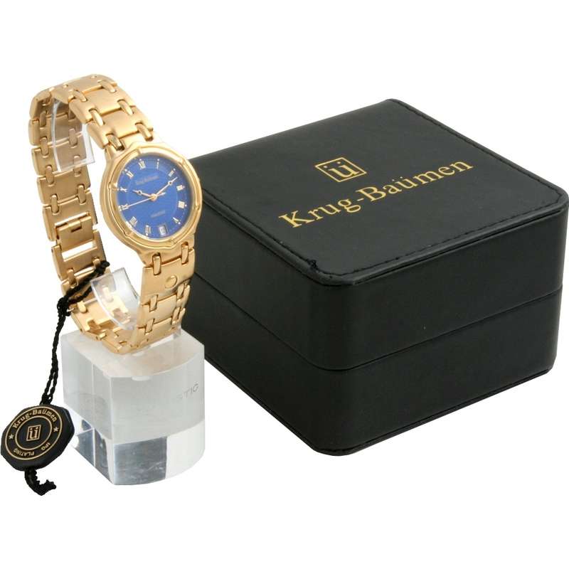 KRUG BAUMEN Women's **4 Diamond** Charleston Classic Gold Tone British Watch w/ LEATHER BOX