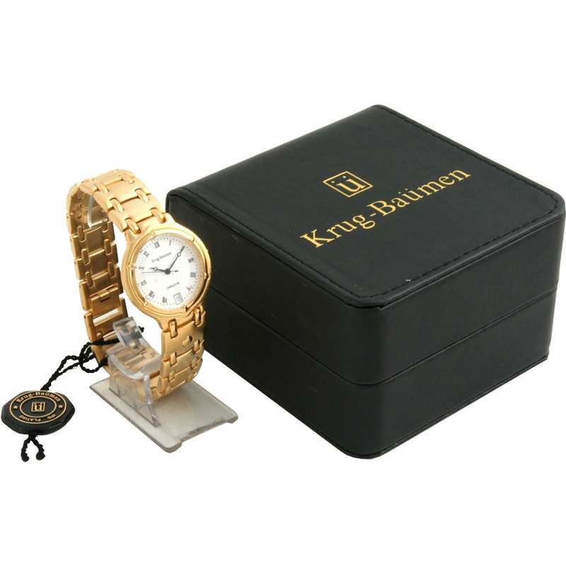 ending @ 1:15pm** KRUG BAUMEN Men's Charleston 4x DIAMONDS Classic White Dial Watch w/ WOODEN BOX