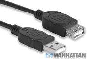 Manhattan Hi-Speed USB Extension Cable - A Male / A Female, 3 m (10 ft.), Black Retail Box Limited L