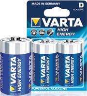 Varta High Energy 2x D Size LR20 Alkaline Batteries,1.5V-2 Pack, Retail Box ,