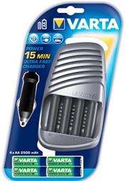 Varta PowerLine Ultra Fast Charger with 4x Precharged AA 2400mAh NiMH Batteries- includes 12V DC car
