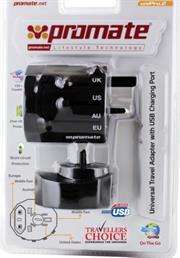 Promate uniPro.2 Universal Travel Adapter with USB Charging Port