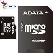 ADATA 4GB Micro SD With SD Adapter Card - CLASS 4, Retail Box , 1 year warranty