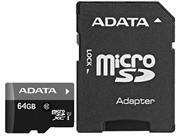 ADATA 64GB Micro SD With SD Adapter Card - CLASS 10, Retail Box , 1 year warranty