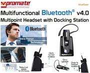 Promate Bluegear Multifunction Bluetooth 4.0 Multipoint Headset with Voice Prompt Technology and Doc
