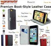 Promate Tava 5C Book-Style Flip Case with Card Slot for iPhone5c Colour:Blue, Retail Box , 1 Year Wa
