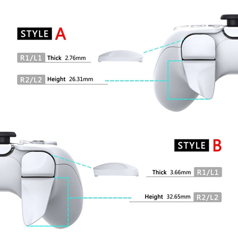PS5 Dualsense Controller 2 Pairs Shoulder Buttons Extension Triggers Solid White