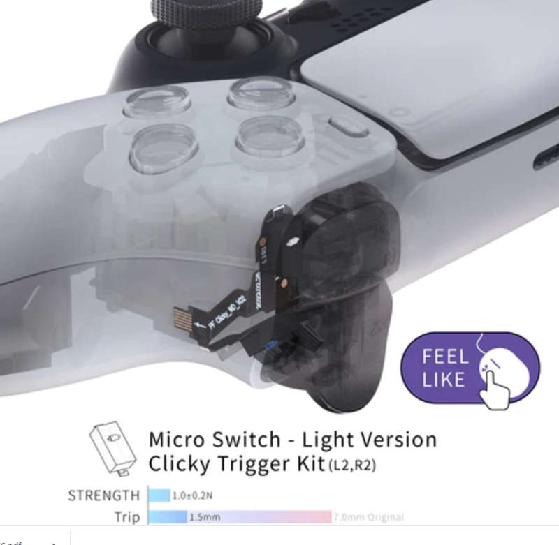 PS5 Dualsense Controller Hair Trigger + Bumper Kit with Micro Switch Strong Click Version