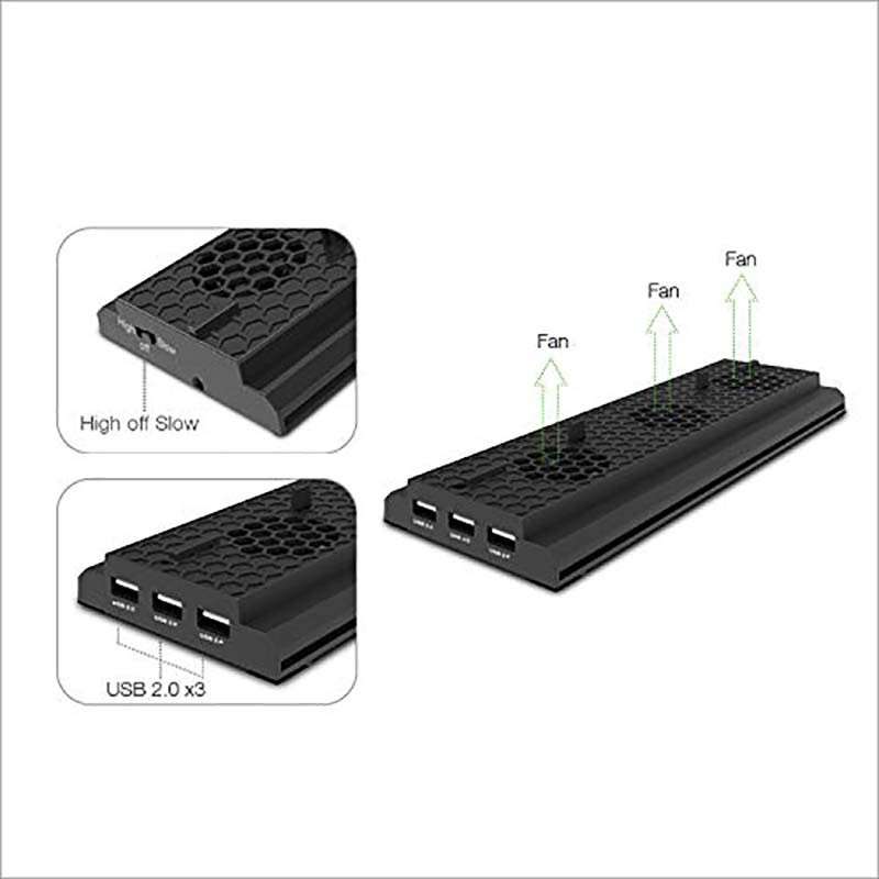 XBOX ONE X Dobe Console Vertical Cooling Dock with 3 Fans + USB Ports