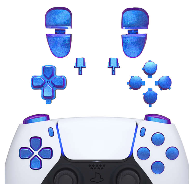 PS5 Dualsense Controller Full Button Set Glossy Chameleon Blue Purple for BDM-030
