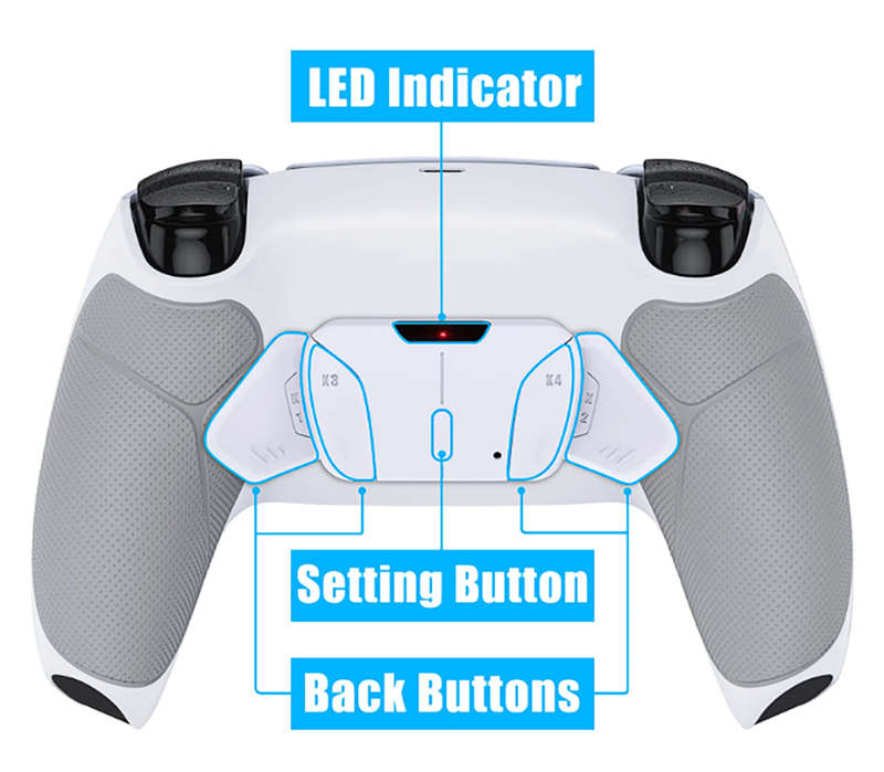 Ps5 Dualsense Controller 4x Back Button Mod Kit Rise4 Rubberized White for BDM-030/040/050