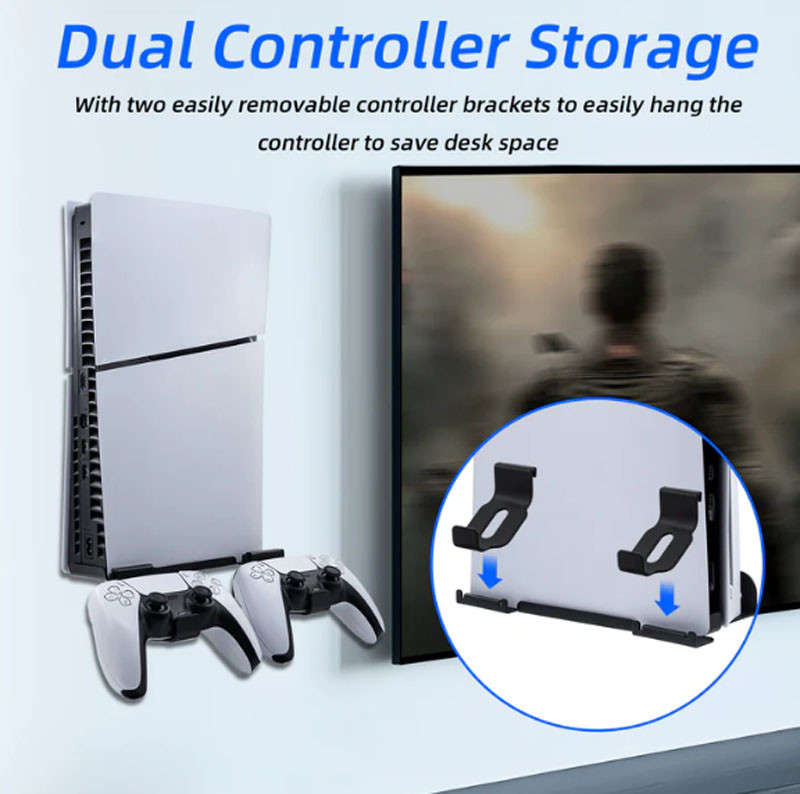 PS5 Slim Console Metal Wall Mount with Controller Mounts