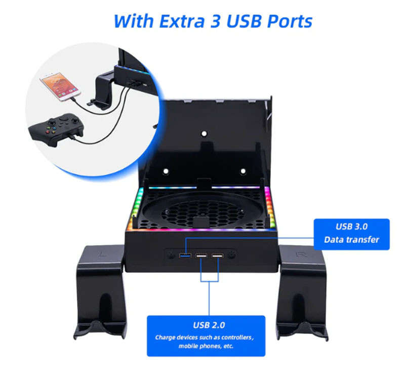 Xbox Series X Wall Mounted Color Changing Cooling Stand With Hooks